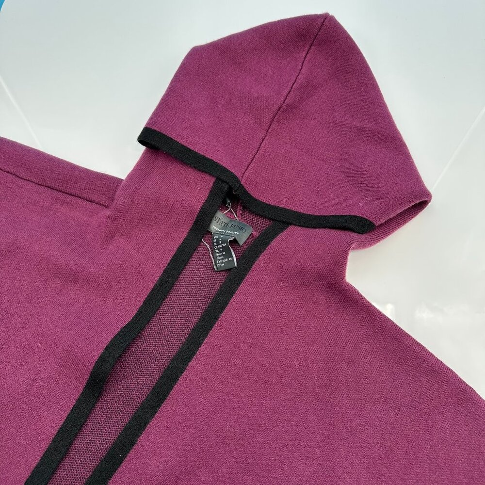 State Fusion Women's Open Front‎ Cashmere Wool Hooded Cardigan, Size Med, Purple